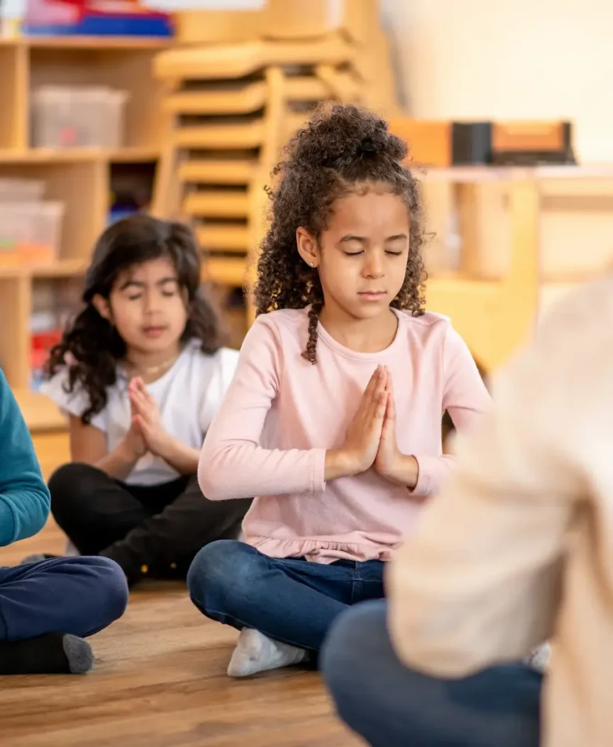 Students practicing a calm breathing exercise