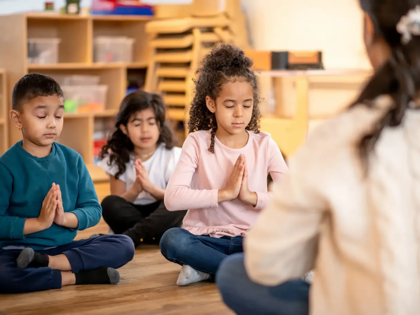 Students practicing a calm breathing exercise