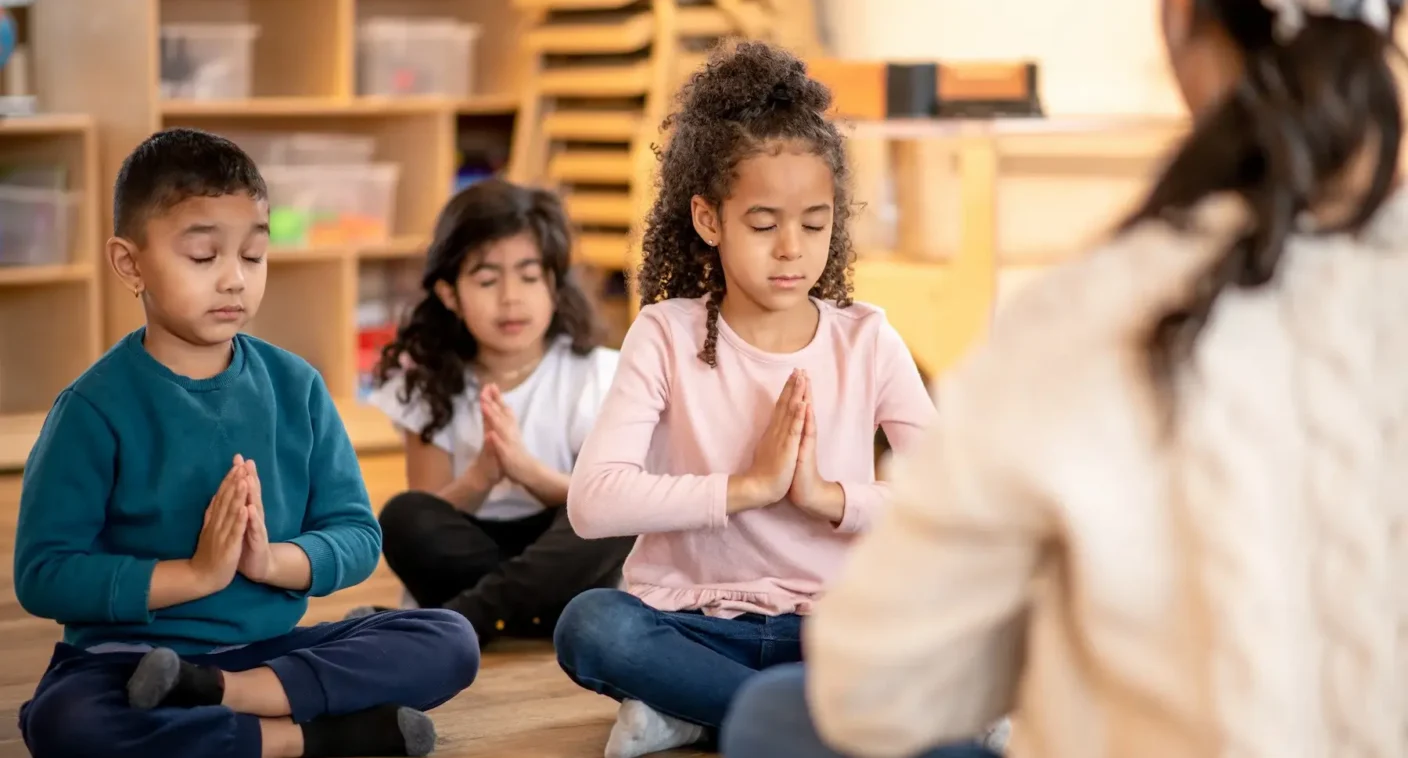 Students practicing a calm breathing exercise