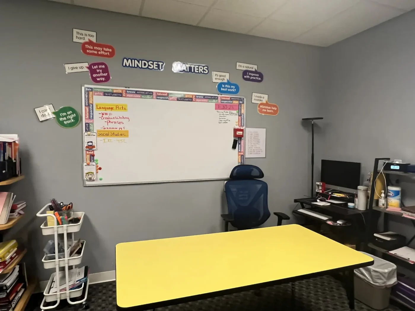 A whiteboard in a learning classroom